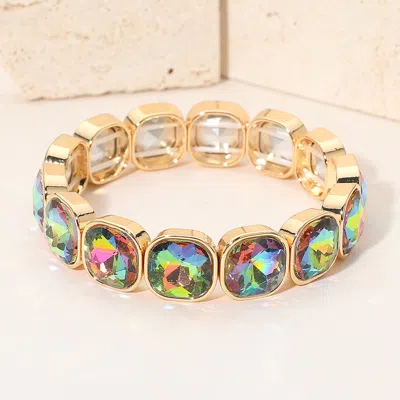 Fashnzfab Square Cut Gem Beaded Stretch Evening Bracelet In Gold