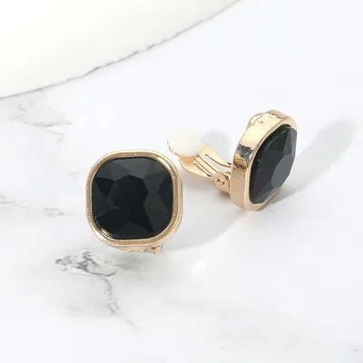 Fashnzfab Square Cut Gem Evening Stud Clip On Earrings In Black
