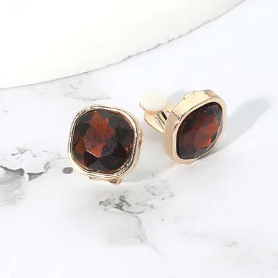 Fashnzfab Square Cut Gem Evening Stud Clip On Earrings In Pink
