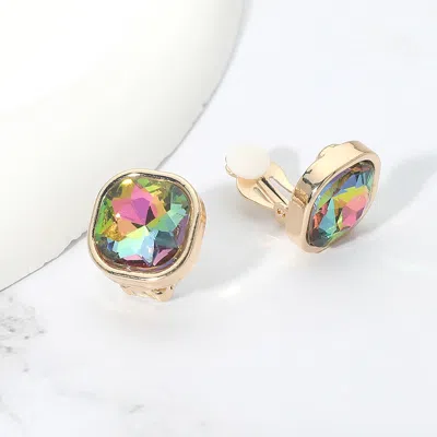 Fashnzfab Square Cut Gem Evening Stud Clip On Earrings In Pink