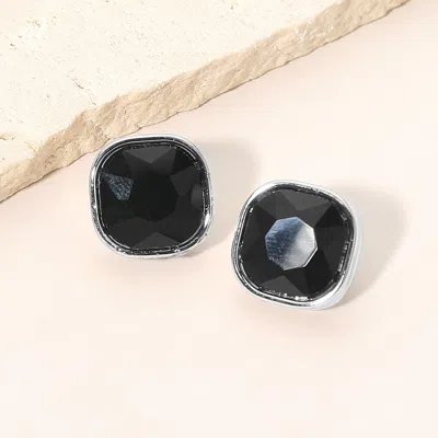 Fashnzfab Square Cut Gem Evening Stud Earrings In Black