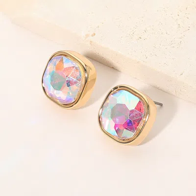 Fashnzfab Square Cut Gem Evening Stud Earrings In Brown
