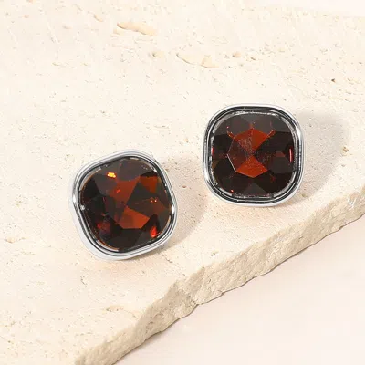 Fashnzfab Square Cut Gem Evening Stud Earrings In Brown