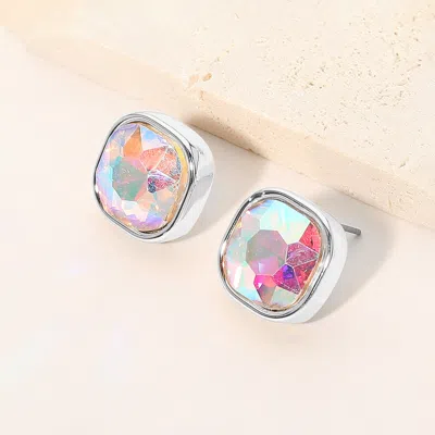 Fashnzfab Square Cut Gem Evening Stud Earrings In Pink
