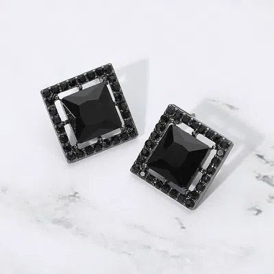 Fashnzfab Square Cut Gemstone Framed Evening Stud Earrings In Black