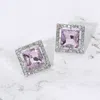 Fashnzfab Square Cut Gemstone Framed Evening Stud Earrings In Metallic