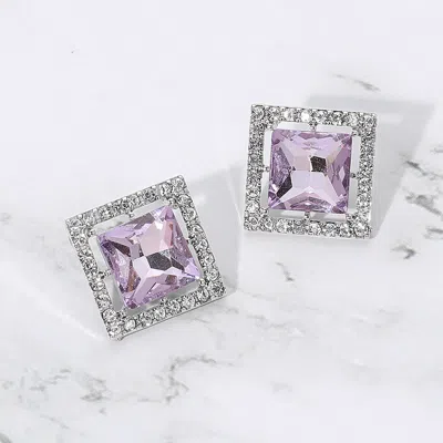Fashnzfab Square Cut Gemstone Framed Evening Stud Earrings In Metallic