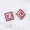 Fashnzfab Square Cut Gemstone Framed Evening Stud Earrings In Multi