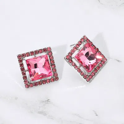 Fashnzfab Square Cut Gemstone Framed Evening Stud Earrings In Multi