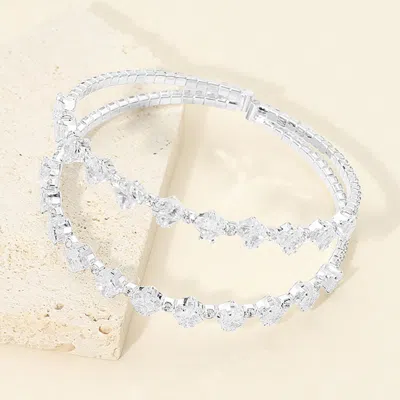 Fashnzfab Square Cz Double Row Adjustable Evening Cuff Bracelet In Silver