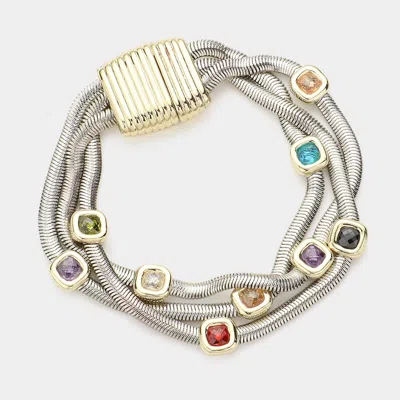 Fashnzfab Square Cz Pointed Multi Layered Magnetic Bracelet Multi