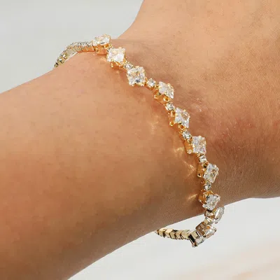Fashnzfab Square Cz Stone Cluster Accent Cuff Bracelet Clear, Gold In Multi