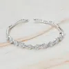 Fashnzfab Square Cz Stone Cluster Accent Cuff Bracelet Clear, Silver In Multi