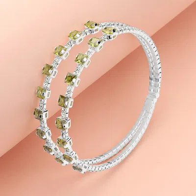 Fashnzfab Square Cz Stone Cluster Accented Split Adjustable Evening Bracelet Peridot, Silver In Multi