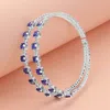 Fashnzfab Square Cz Stone Cluster Accented Split Adjustable Evening Bracelet Sapphire, Silver In Multi