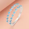 Fashnzfab Square Cz Stone Cluster Accented Split Adjustable Evening Bracelet Silver, Turquoise In Multi