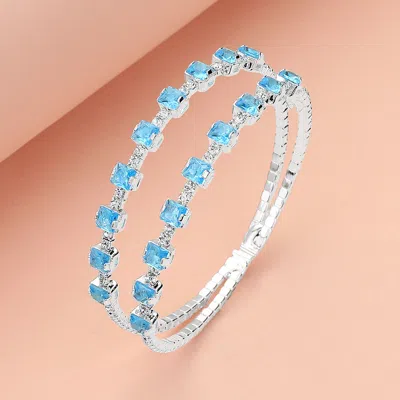 Fashnzfab Square Cz Stone Cluster Accented Split Adjustable Evening Bracelet Silver, Turquoise In Multi