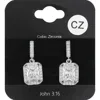 Fashnzfab Square Cz Stone Cluster Dangle Evening Earrings - Clear, Rhodium In Multi