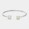 Fashnzfab Square Cz Stone Cluster Tip Cuff Bracelet - Rhodium In Metallic