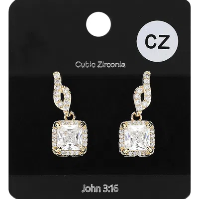 Fashnzfab Square Cz Stone Dangle Evening Earrings - Clear, Gold