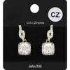 Fashnzfab Square Cz Stone Dangle Evening Earrings - Clear, Gold In Gold