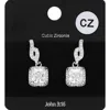 Fashnzfab Square Cz Stone Dangle Evening Earrings - Clear, Rhodium In Metallic