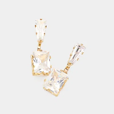 Fashnzfab Square Cz Stone Dangle Evening Earrings - Gold