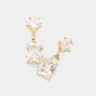 Fashnzfab Square Cz Stone Evening Dangle Earrings - Gold