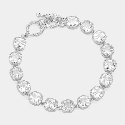 Fashnzfab Square Cz Stone Link Evening Toggle Bracelet Rhodium In Multi