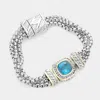 Fashnzfab Square Cz Stone Magnetic Bracelet Blue In Blue