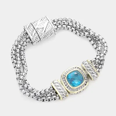 Fashnzfab Square Cz Stone Magnetic Bracelet Blue