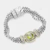 Fashnzfab Square Cz Stone Magnetic Bracelet Olive Green In Green
