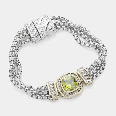 Fashnzfab Square Cz Stone Magnetic Bracelet Olive Green