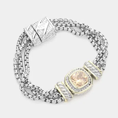 Fashnzfab Square Cz Stone Magnetic Bracelet Peach In Pink