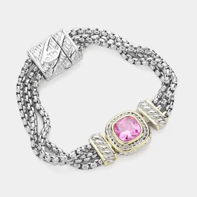 Fashnzfab Square Cz Stone Magnetic Bracelet Pink