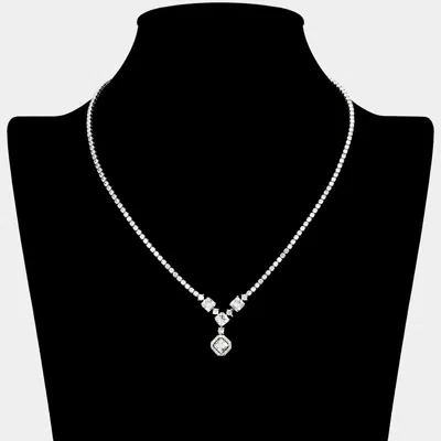 Fashnzfab Square Cz Stone Pendant Drop Rhinestone Paved Necklace In Multi
