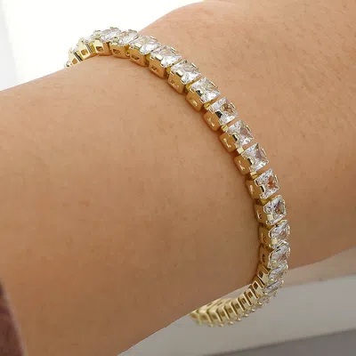 Fashnzfab Square Cz Stone Tennis Chain Evening Bracelet Clear, Gold In Multi