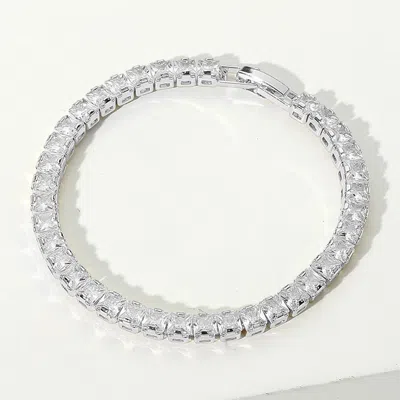 Fashnzfab Square Cz Stone Tennis Chain Evening Bracelet In Silver