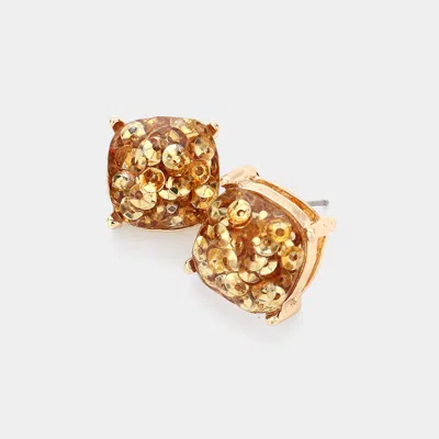Fashnzfab Square Druzy Stud Earrings - Gold