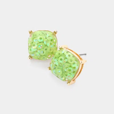 Fashnzfab Square Druzy Stud Earrings - Green