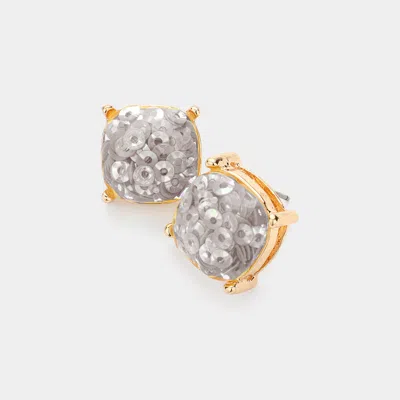 Fashnzfab Square Druzy Stud Earrings - Silver