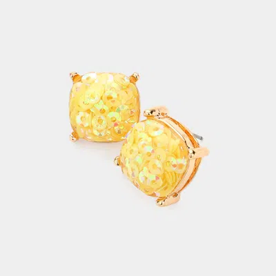 Fashnzfab Square Druzy Stud Earrings - Yellow In Green