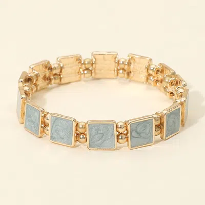 Fashnzfab Square Enamel Panel Beaded Stretch Bracelet In Multi
