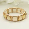 Fashnzfab Square Faceted Gemstone Frame Beaded Stretch Bracelet Brown, Worn Gold In Multi