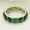 Fashnzfab Square Faceted Gemstone Frame Beaded Stretch Bracelet Emerald, Worn Gold In Multi