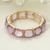 Fashnzfab Square Faceted Gemstone Frame Beaded Stretch Bracelet Purple, Worn Gold In Multi