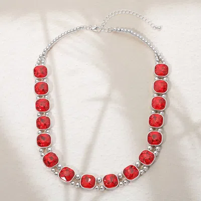 Fashnzfab Square Faceted Stone Bezel Link Evening Necklace In Gray