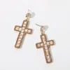 Fashnzfab Square Glass Stone Cross Dangle Earrings - Gold, Lt Col Topaz In Gold
