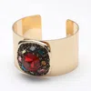 Fashnzfab Square Glass Stone Embellished Bling Studded Pointed Cuff Bracelet Gold, Red In Multi