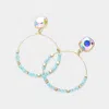 Fashnzfab Square Glass Stone Pointed Faceted Beaded Open Circle Dangle Earrings - Aqua In Gold